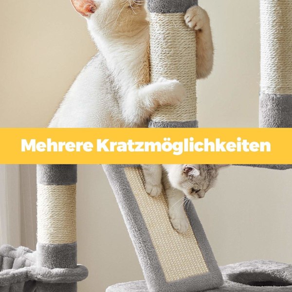 Rootz Cat Tree - Scratching Post - Climbing Tree - Space Saving Amusement Park - 60 x 50 x 206 cm - Grå - Plush & Sisal