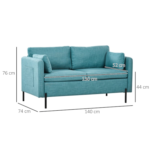 Rootz 2 -sits soffa - Loveseat - Couch - Överlägsen komfort - 140 cm x 74 cm x 76 cm - Armstödfickor - Blue Linen Look Fabric