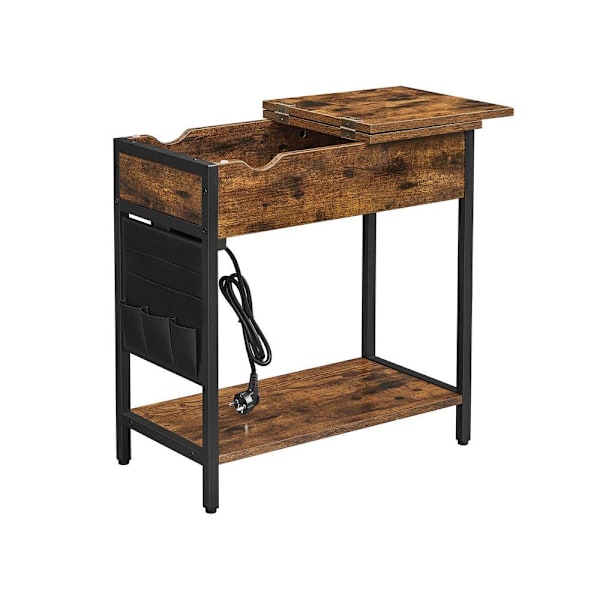 Rootz Sidebord - Sengebord - Sidebord med stikkontakter - Stuebord - Spånplade/Stålstel/Stoftaske - Vintage Brun-Sort
