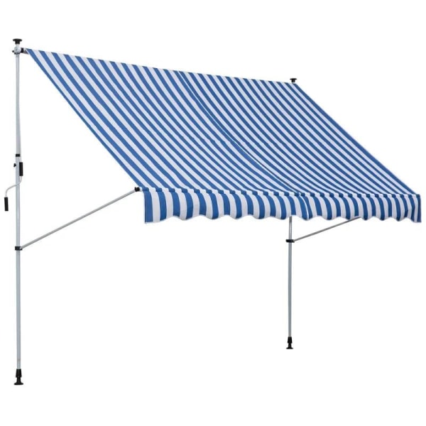 Rootz Awning - Articulated Arm Awning - Clamp Awning - Height Adjustable - Sun Protection - Folding Arm Hand Crank - Balcony - Blue/white - 300 x 150