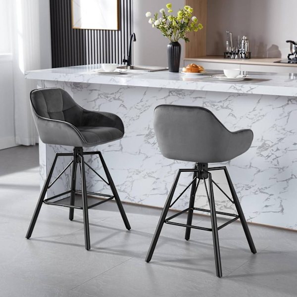 Rootz Velvet -baarijakkara - Keittiöjakkara - 360° Kääntyvä jakkara - Erittäin mukava - Ergonominen muotoilu - Metallirunko - 51 cm x 94,5 cm x 53 cm
