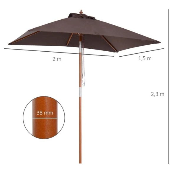 Rootz Parasol - Sammenklappelig haveparasol - Strandparasol - 3-trins Justerbar - Grantræ + Polyester - Kaffe - 200 x 150 x 230 cm