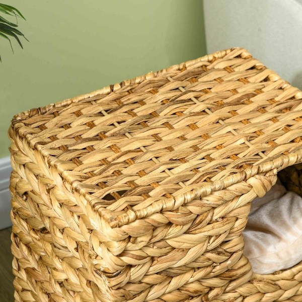 Rootz Cat Tower - Kradsestolpe - Tre-etagers kattelejlighed - Vaskbare puder - Naturlig vandhyacint - 40 cm x 31 cm x 55 cm