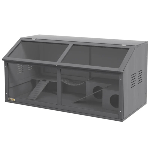 Rootz Smådjursbur - Vattenflaska - Hamsterbur - Inklusive tillbehör - Drinker - Granträ - Mörkgrå - 100L x 52W x 50H cm