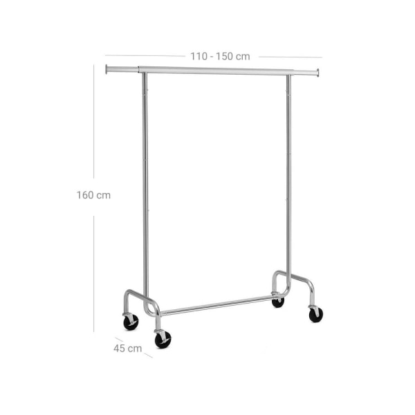 Rootz Tøjstativ - Heavy Duty Metal - Robust - Glat glidning - Praktisk - Pladsbesparende - Opbevaringsplads - PP rulle - Sølv - 117 x 58,5 x 18 cm