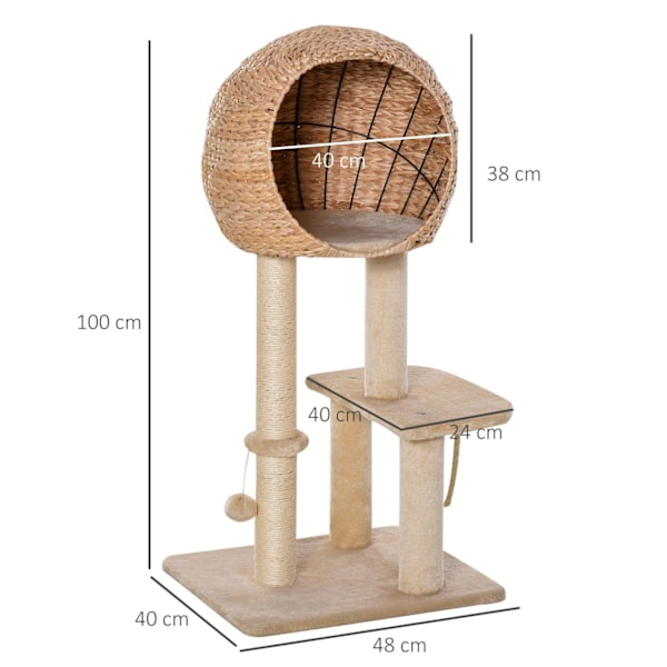 Rootz Cat Tree Skrapstolpe - Beige - Konstruerat trä, plysch, Sisal - 18,89 cm x 15,74 cm x 39,37 cm
