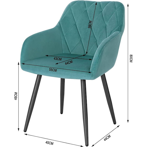 Rootz matstolsset - Köksstol - Sammetsstol - Ergonomisk design - Stabila metallben - Bred vadderad sits - 44cm x 42,5cm x 62cm