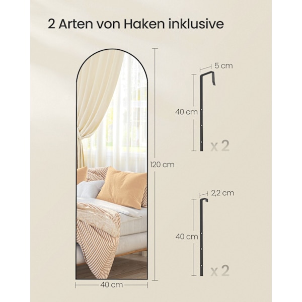 Rootz helkroppsspegel - Golvspegel - Stående spegel - Härdat glas - Aluminiumlegering - 120 cm x 40 cm - Lättvikt 4,2 kg