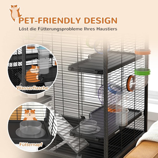 Rootz Hamster Cage med rør - gnaverhus - Small Animal Habitat - Øvelse sjov - 109 cm x 82 cm x 46 cm, sort