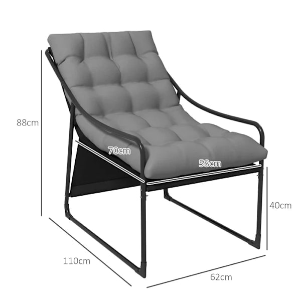 Rootz Fåtölj - Trädgårdsstol - Tjock sits - Trädgårdssoffa - PP Bomull - Stål-polyester - Grå - 62L x 110W x 88H cm