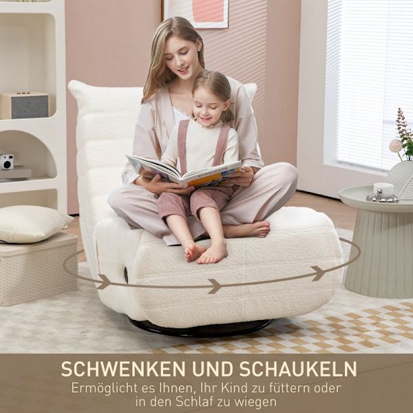 Rootz Fåtölj - TV-fåtölj - Lazy Boy Chair - 150-graders vila - Gungande och vridbar - Teddytyg - 84cm x 104cm x 87cm