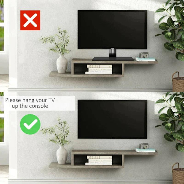 Rootz TV Wall Cabinet - Lowboard - Hanging Board - TV Cabinet - Console Chipboard - Cement - Grey - 152.4 x 29.8 x 21 cm