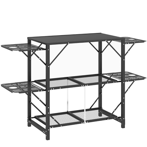 Rootz Campingbord - Picknickbord - Utomhusskåp - Ökad förvaring - Kompakt och bärbar - Hållbar konstruktion - 126cm x 44cm x 80cm - Svart
