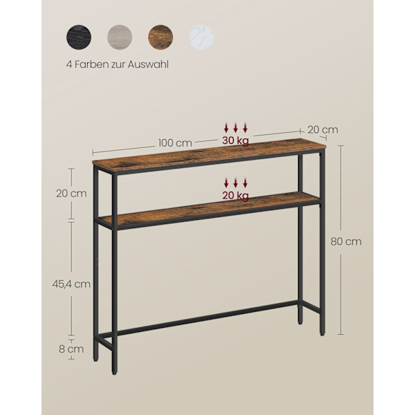 Rootz Vintage Brun-svart konsolbord - Spånskiva stål - Sidobord - Rustik stil - 20cm x 100cm x 80cm