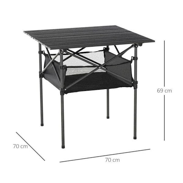 Rootz Havebord - Aluminiumsfoldebord - Campingbord med opbevaringspose - Transportabelt til havens strandpicnic - koksgrå - 70 cm x 70 cm x 69 cm