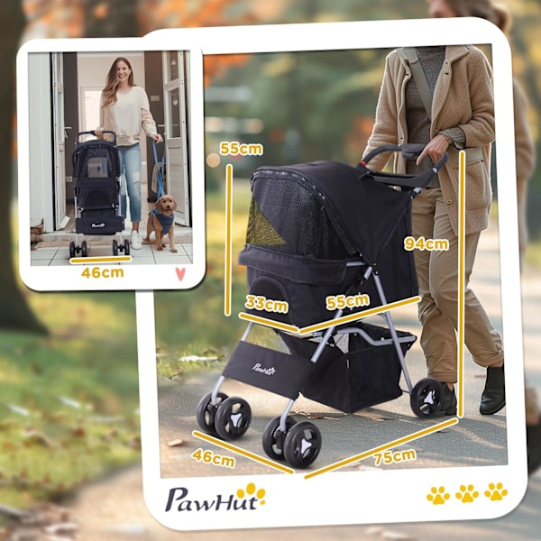 Rootz Poussette Buggy for Dogs - Pet Barnvagn - Vattentät bärare - Komfort & rörlighet - 75L X 46W X 94H CM