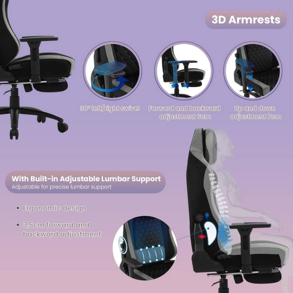 Rootz Ultimate Gaming Chair - Kontorstol - Ergonomisk computerstol - Formstøbt skumkomfort - Adaptiv lændestøtte - Holdbar metalramme - 55 cm x 44 cm