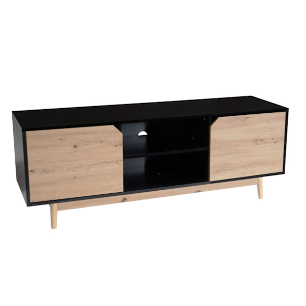 Rootz Lowboard TV-skab - TV-kommode - Underholdningsenhed - Moderne sort eg-design - Rummelig opbevaring - Kabelstyring - Gulvbeskyttelse - 150 cm x 4