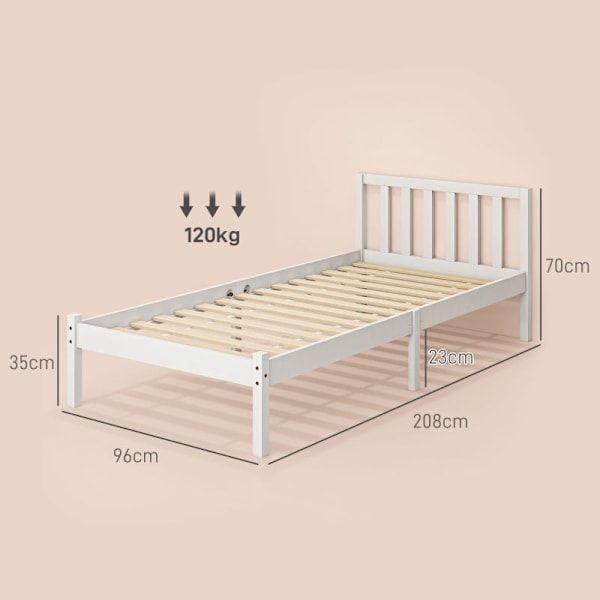 Rootz yhden hengen sängyn runko - mäntypuusänky - luonnonpuurunko - säilytystila - 208 cm x 96 cm x 70 cm - valkoinen runko - patja ei sisälly hintaan