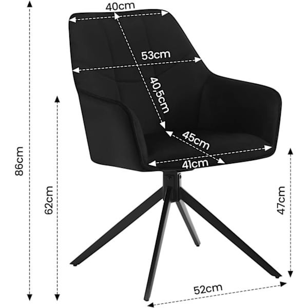 Rootz Matstol - Snurrstol - Vadderad stol - Sammetsklädsel - 58cm x 86cm x 63,5cm - Ergonomisk design - Set med 4