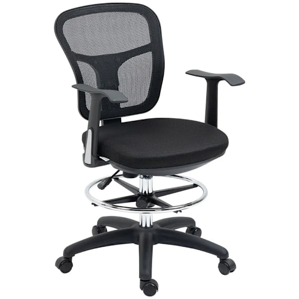 Rootz Kontorstol - Tegnestol - Skrivebordsstol - Computerstol - Inklusiv fodstøtte - Højdejusterbar - Sort - 59 x 59 x 115 cm