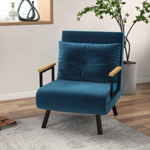 Rootz Afslapningsstol - Hvilestol - Læsestol - Justerbart ryglæn i 5 niveauer - Ekstra pude - Stålramme - 63W x 73D x 81H cm (Sofa) / 185W x 63D x 26H