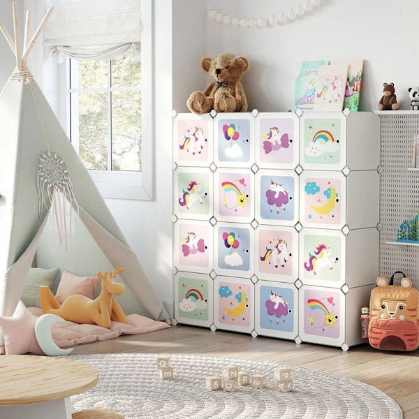 Rootz børnegarderobe - Kids Cube Opbevaringssystem - Garderobe med døre - Gør det selv opbevaringsskab - Hvid - 153 x 31 x 153 cm