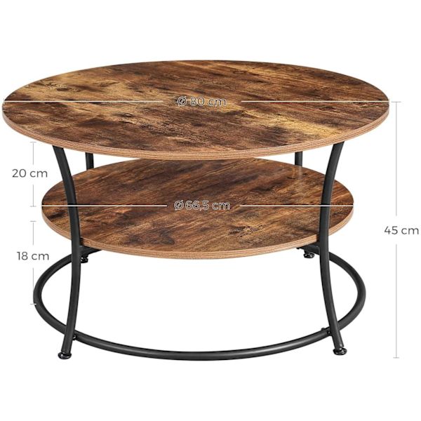 Rootz Pyöreä sohvapöytä - Teollinen tyyli - Sivupöytä - Cocktailpöytä - 2 hyllyä - Teollisuus - 80 x 45 cm