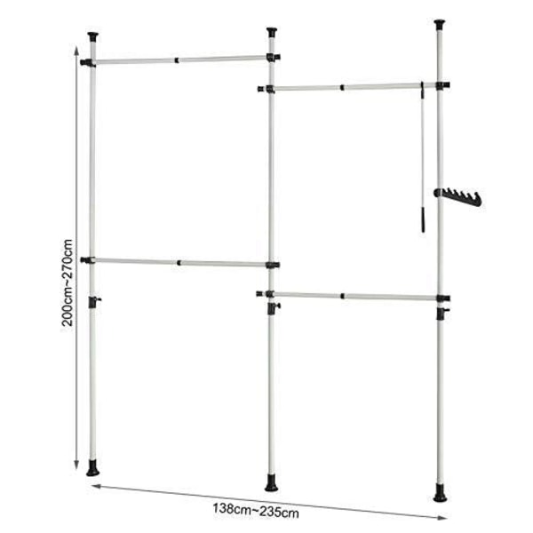 Rootz justerbar garderob Organizer Kläder Hyllsystem-Hängskena-Teleskopiska förvaringshyllor