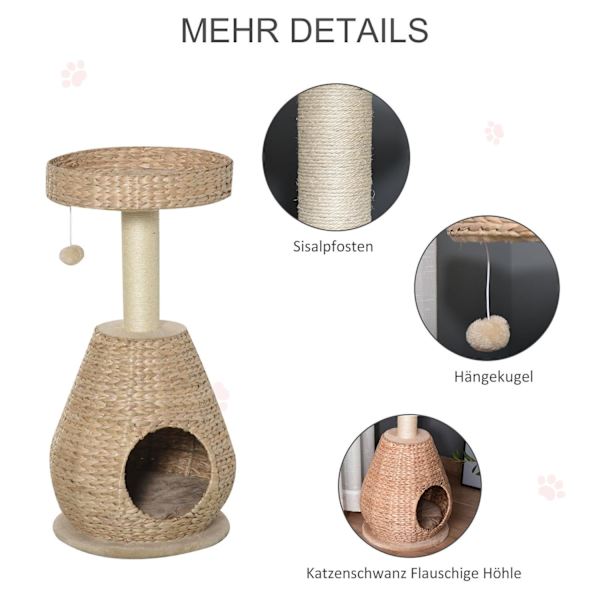 Nancy's Agen Point Cat Tree Krabpaal met Kattengrot - Geel - Gefabriceerd Hout, Pluche, Sisal - 15,74 cm x 15,74 cm x 32,48 cm