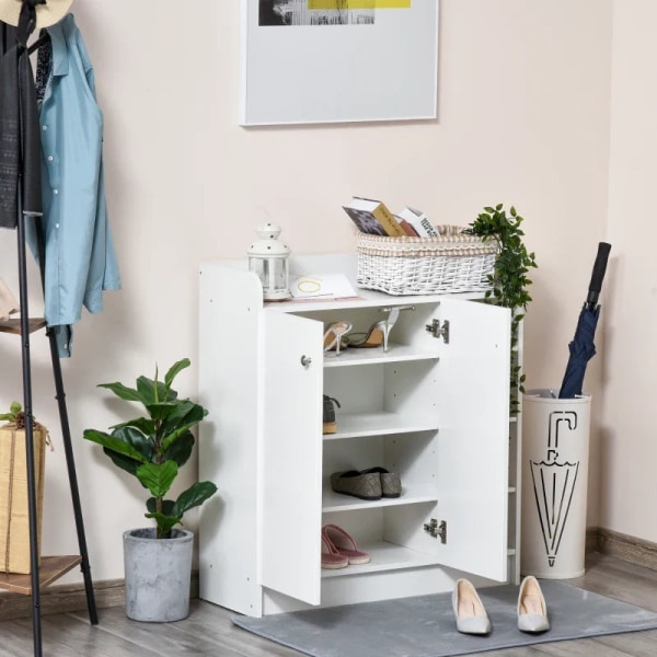 Rootz Skoskab - Skokiste - Skostativ - 4 hylder - Maksimalt 12 par - 1 skab - Spånplade - Aluminiumslegering - Hvid - 83cm X 30cm X 90cm