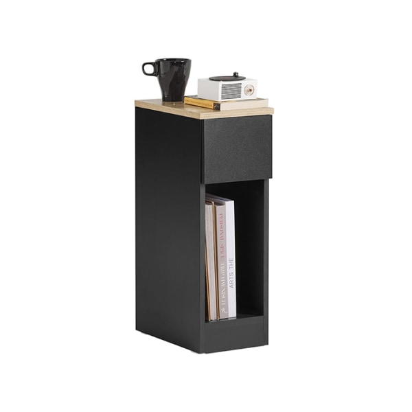 Rootz sengebord med skuffe - Sofabord - Sofabord - Sidebord - Sort - Robust & skridsikkert - Pladsbesparende design - 20cm x 60cm x 35cm