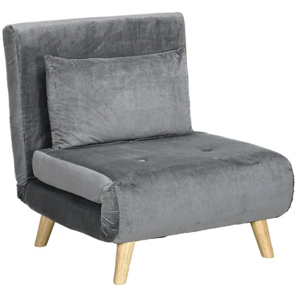 Rootz 2-i-1 lænestol - Afslapningsstol - Sovestol - Sovesofa - Gæsteseng - Gummitræ - Grå - 72 cm x 78 cm x 79 cm