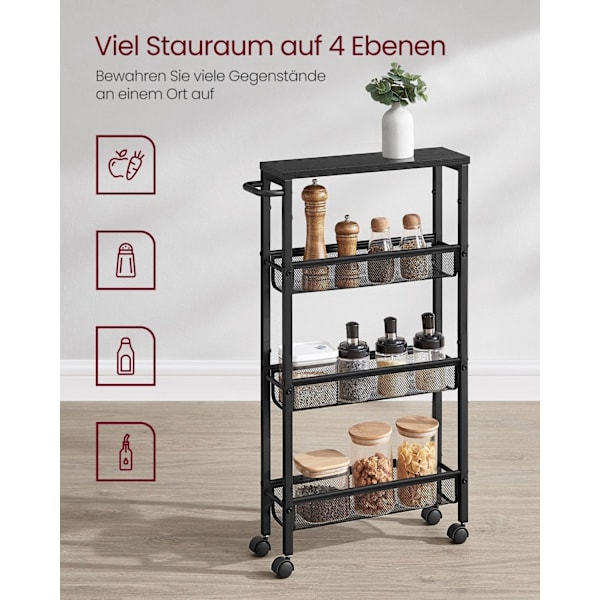 ROOTZ 4 NIVEAU TROTING TROLLEY - ROLLING CART - Opbevaringsarrangør - Wooden Chipboard - 13 x 45,4 x 77 cm