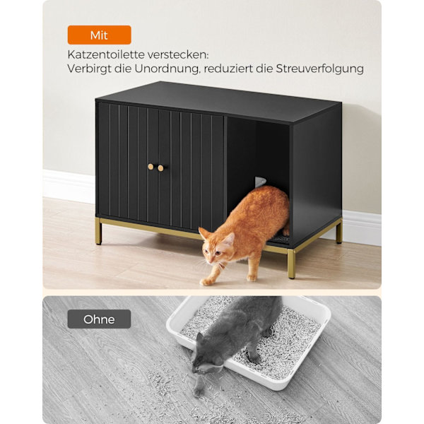 Rootz Cat kattebakkeskab - Kradsestolpe - Guldben - Spånplade og stål - Stor 80 x 50 x 55 cm - 16,3 kg - Sort-Guld - 60 kg Kapacitet