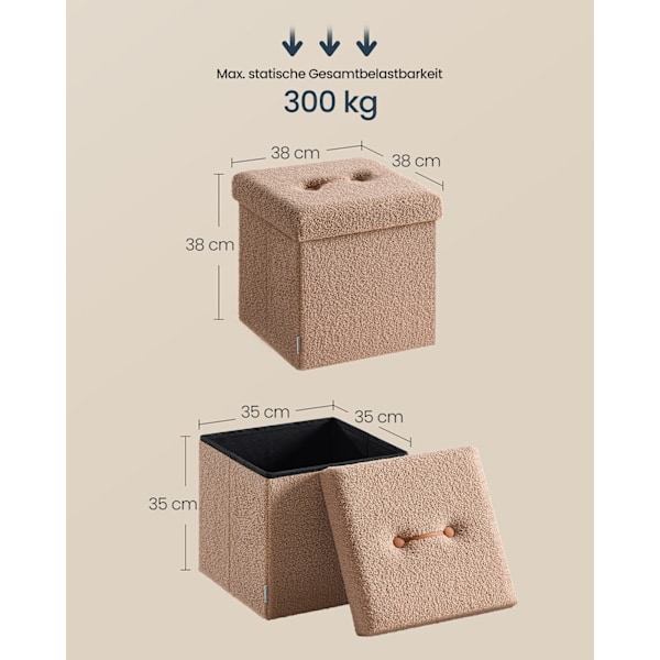 Rootz Brown Storage Affol - Seat Chest - Folding Ottoman - 43L Kapacitet - 38 cm x 38 cm x 38 cm