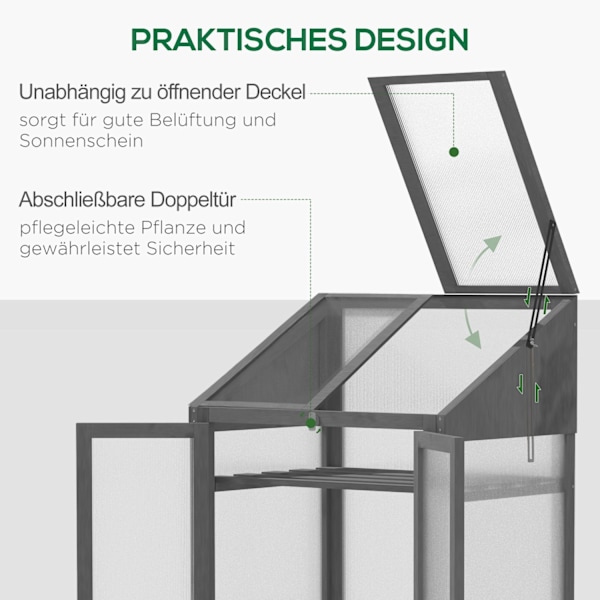 Rootz mini växthus - Small Greenhouse - Plant Nursery - träram - 3 hyllor för organisation - 70L x 50W x 120H cm