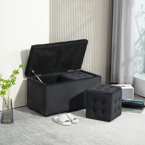 Rootz 3 -bituppsättning förvaringsbänk - Seat Chest - Umpolsted Stools - Space Saver - 75x40x42cm - Grå
