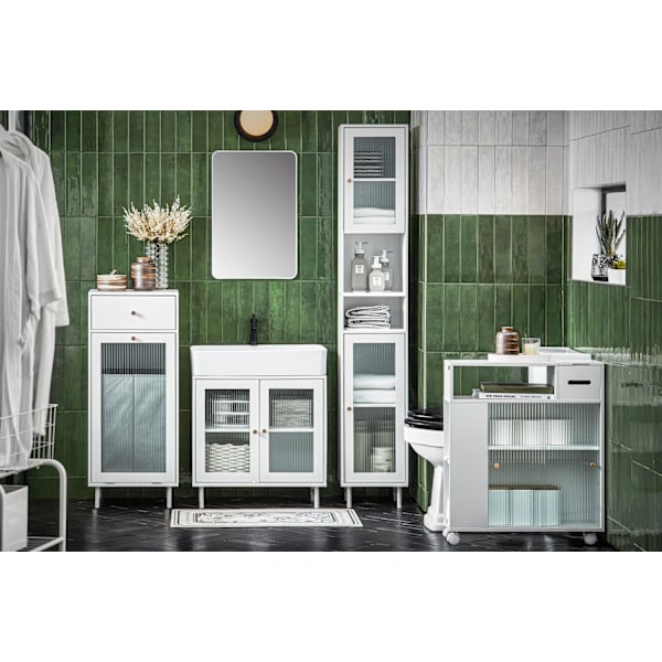 Rootz Badrumsdiskbänk Underskåp - Sminkförvaring - Under diskbänken - Elegant design i vitt och glas - Rymlig förvaring - Perfekt passform för alla in