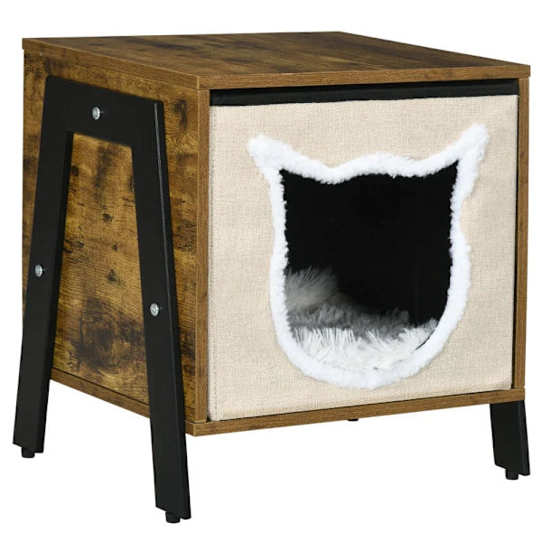 Rootz Industrial Design Cat Cave - Inklusiv pude - Kattehus - Katteseng - Vaskbar pude - Brun + Hvid - 41L x 34W x 43,5H cm