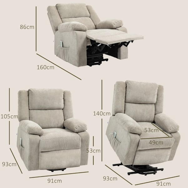 Rootz elektrisk vilstol - Lyftstol - Zero Gravity Senior Chair - Ståhjälp - Mobilitetshjälp - Ljusgrå - Plysch - 91cm x 93cm x 105cm
