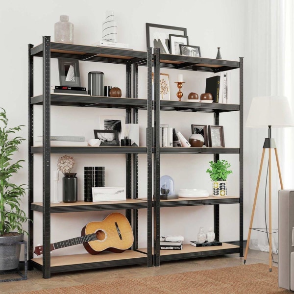 Rootz förvaringsställ - Ståhylla - Metallhylla - Med 5 justerbara hyllor - Fristående hyllenhet - MDF av stål/E1 - Svart - 180 x 90 x 40 cm