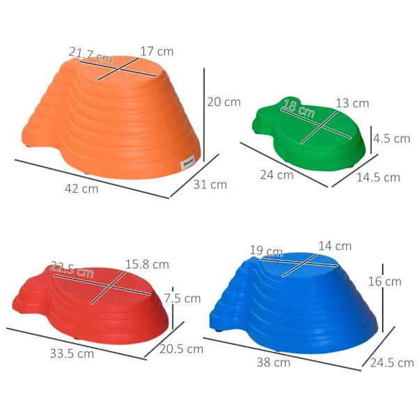 Rootz Balance Stones - Stepping Stones - 11 delar - Stapelbar - Halkfri - Robust - För in- och utsida - Lastbar upp till 100 kg - Flerfärgad - 42L x 3