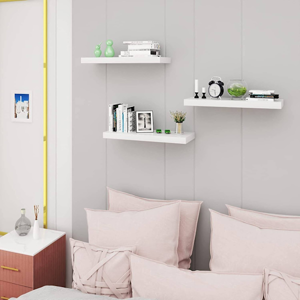 Rootz Sæt med 3 væghylder - Displayhylder - Opbevaringshylder - Holdbar MDF & PVC finer - Fugtbestandig - Nem installation - Alsidig brug - Flere læng