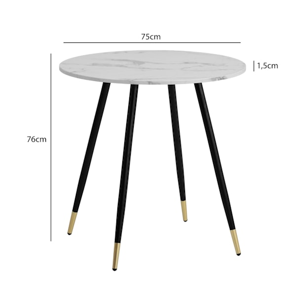 Rootz Round Spisebord - Moderne spisemøbler - bord i marmorstil - Scratch -resistente - 75 cm x 75 cm x 76 cm