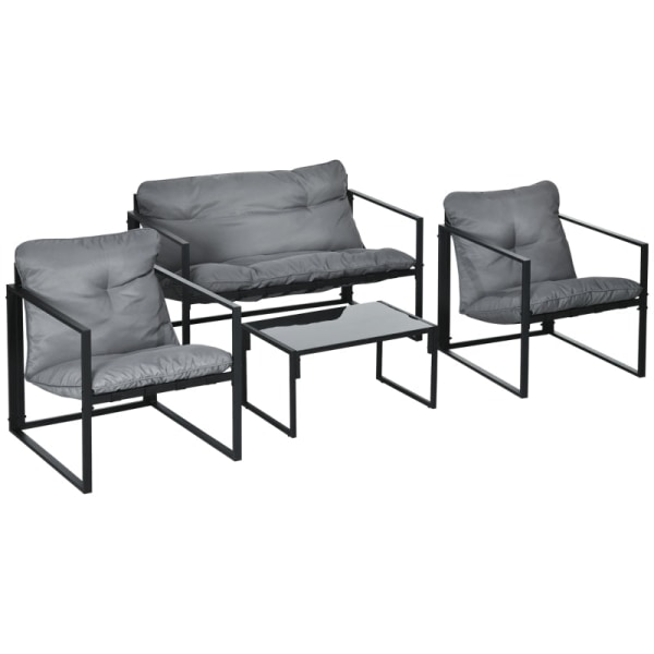 Rootz 4-delt havemøbelsæt - Udendørs terrassesæt - Vejrbestandig - Holdbar stålramme - Komfortable puder - 114 cm x 70 cm x 67 cm - Grå + Sort