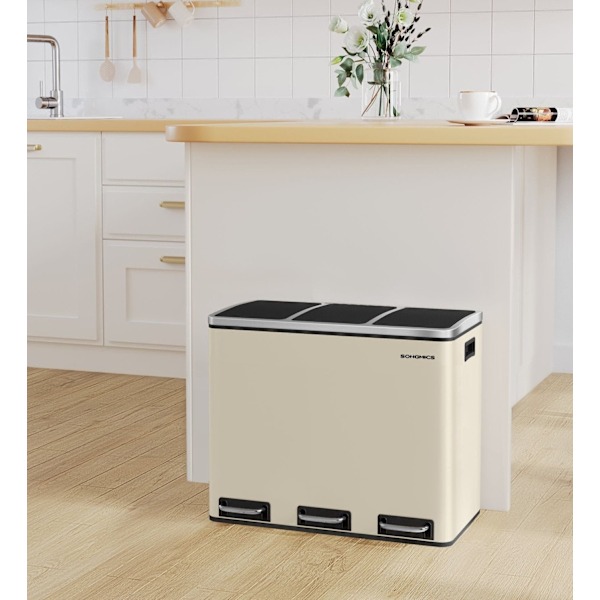 Rootz Recycling Bin 3-fack avfallssepareringssystem - Papperskorgen - Återvinningskärl - Stålmaterial - 61 cm x 31,5 cm x 55,5 cm