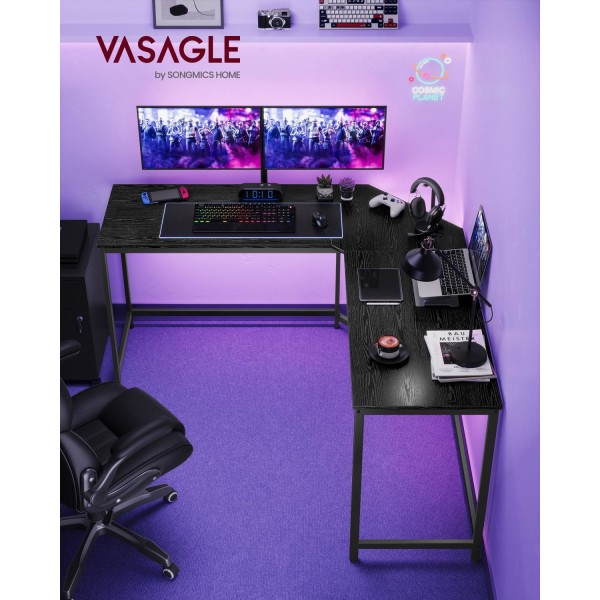 Rootz computerbord - Arbejdsstation - Studiebord - Spånplade og stål - Rummelig - Robust - Nem montering - Ibenholt sort-blæk sort - 149 cm x 149 cm x