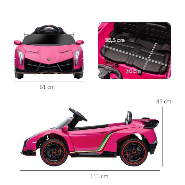 Rootz elektrisk børnebil - Licenseret Lamborghini Veneno - Ride-On-bil til børn - Vingedøre - Musikafspiller - Fjernbetjening - 111 cm x 61 cm x 45 cm