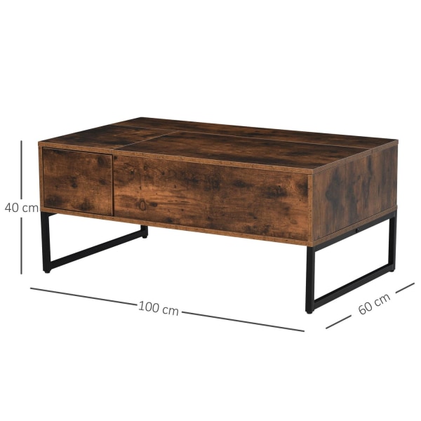 Rootz Coffee Table - Coffee Table - Height Adjustable Leaf - 100L x 60D x 40H cm - Storage Space - Top Lift - Space Saving - Brown - Processed Wood -